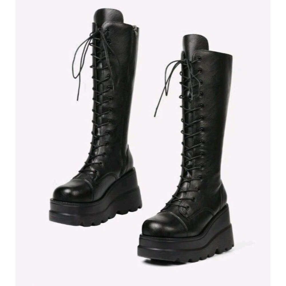 NWOB CELNEPHO Black Goth Platform Combat Boots EU 38 US 7 7.5
